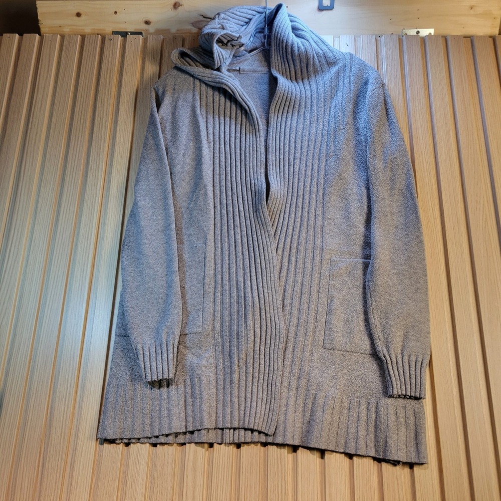 Cyrus Womens Gray Ribbed Open Front Hooded Cardigan Sweater Size M C105610A